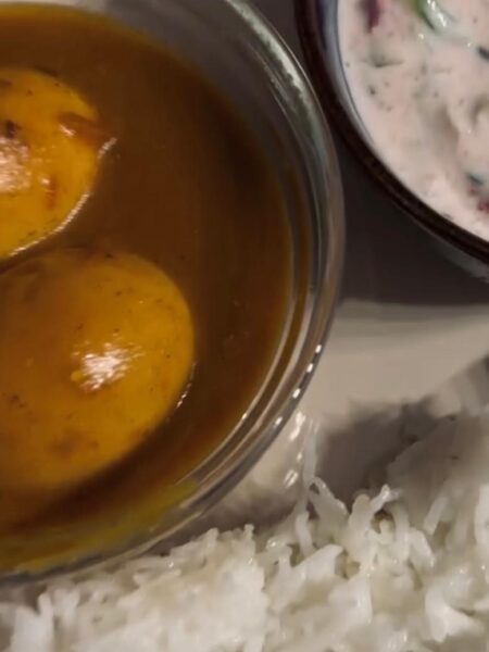 Egg Curry is a flavorful Indian dish made with boiled eggs in a spiced tomato gravy.